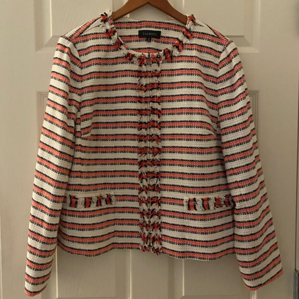 Talbots Women's Striped Jacket - Pink and White